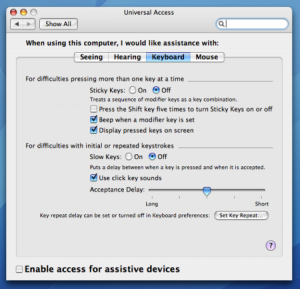 Mac OS 10.4 Universal Access Keyboard tab