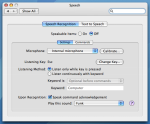Mac OS 10.4 Speech, Speech Recognition Tab