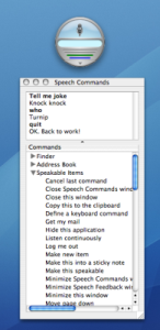 Mac OS 10.4 Speech Commands screen
