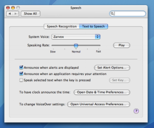 Mac OS 10.4 Text to Speech tab