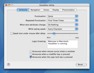 Mac OS 10.4 VoiceOver Utility, Verbosity tab